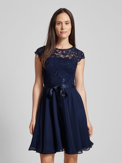 SWING Cocktailjurk met kant en strikceintuur Marineblauw - 4