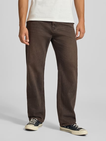 REVIEW Straight Fit Jeans aus reiner Baumwolle im Used-Look Dunkelbraun 4