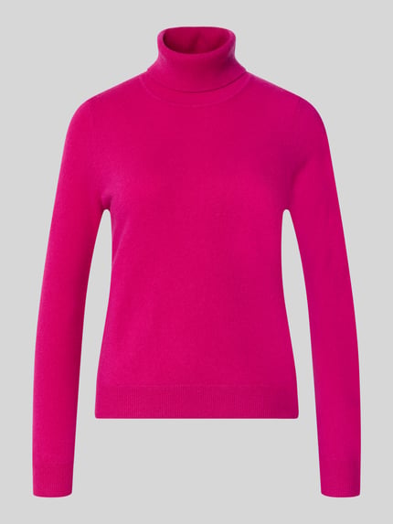 Produktfoto, Regular Fit Rollkragenpullover aus reinem Kaschmir von Christian Berg Woman in leuchtendem Pink, Langarm, gerippter Kragen und Abschlüsse, weiche Textur
