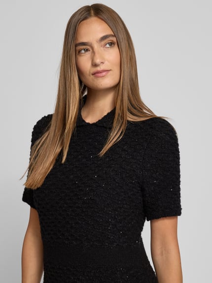 Marc Cain Knielange jurk met alpaca en pailletten Zwart - 3