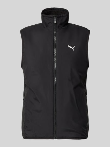 Produktfoto, zwarte Weste met Stehkragen van PUMA PERFORMANCE, Regular Fit, ritssluiting, label-print, ritszakken, rechte lijnen, gladde textuur