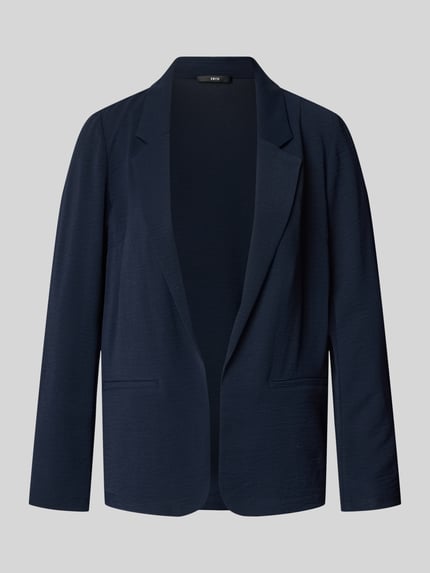 Produktfoto, Regular Fit Blazer mit reverskraag en paspelzakken van Zero in donkerblauw met fijne structuur, dames blazer, ruglengte 65 cm, borstwijdte 39 cm, mouwlengte 60 cm, maat 36
