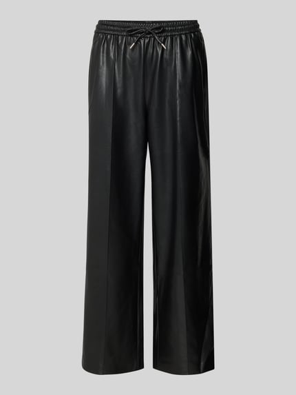 Produktfoto, Straight Fit stoffen broek in leerlook van Zero, elastische band met tunnelkoord, persplooien, zwart, maat 36, binnenbeenlengte 74 cm.