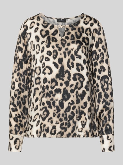 Produktfoto, Blusenshirt in Leo-Optik mit Schlüsselloch-Ausschnitt van monari, viscose, regular fit, ronde hals, beige met zwarte vlekken