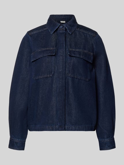 Produktfoto, Jeansbluse mit Brusttaschen und Kentkragen von Stefanel aus Baumwoll-Mix im Regular-Fit, verdeckte Knopfleiste, Sportmanschetten, dunkelblau