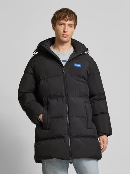 HUGO Blue Regular fit gewatteerde lange jas met labelpatch, model 'BODI' Zwart - 4