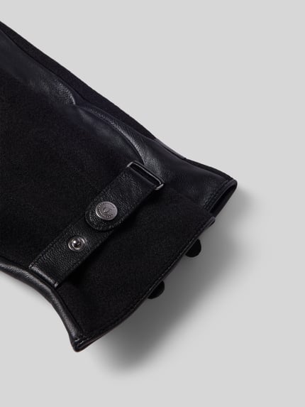 Productfoto, zwarte handschoenen uit viscosemix met Trensje en drukknoopsluiting, vingerhandschoenen van bugatti, Heren