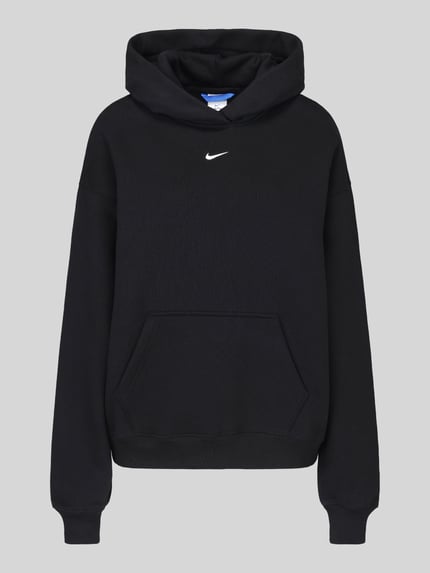 Produktfoto, Oversized Fit Hoodie aus reiner Baumwolle von Nike in Schwarz, unifarben mit Logo-Detail, Kängurutasche, Kapuze, Strukturmuster