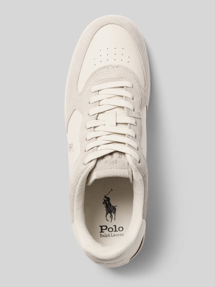 Productfoto, beige-witte sneakers van echt leer model 'MASTERS CRT' van Polo Ralph Lauren, Heren sneakers, bovenaanzicht
