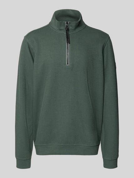 Productfoto, Relaxed Fit Sweatshirt uit katoenmix Model 'SELANIK' van LERROS, heren sweatshirt, schipperskraag, elastische boorden, ruglengte maat M 68 cm, mouwlengte maat M 65 cm, effen donkergroen, zachte structuur