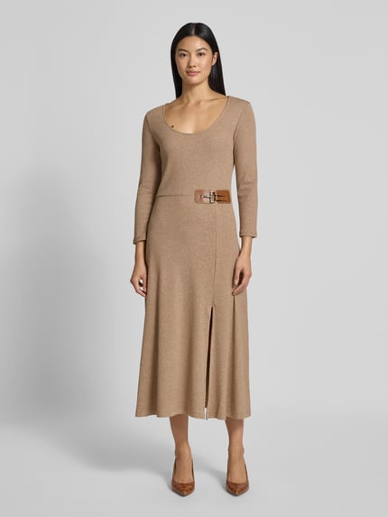 Lauren Ralph Lauren Midikleid mit Rundhalsausschnitt und 3/4-Arm Beige 4