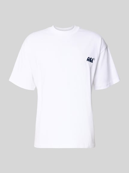 Produktfoto, weißes Regular Fit T-Shirt mit Logo-Stitching von ANOTHER COTTON LAB aus reiner Baumwolle, Rundhalsausschnitt, glatte Textur