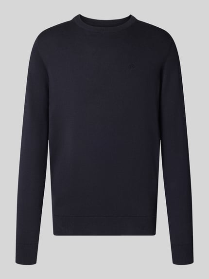 Produktfoto, Relaxed Fit Strickpullover aus reiner Baumwolle van bugatti, Heren gebreide pullover, puur katoen, ribboorden, ronde hals, ruglengte maat M 69 cm, mouwlengte maat M 67 cm.
