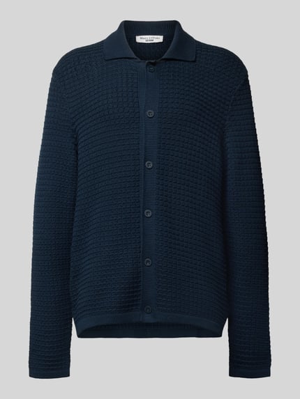 Produktfoto, Regular Fit Gebreid jack uit puur katoen van Marc O'Polo Denim, look: effen, structuurpatroon, knoopsluiting, overhemdkraag, lange mouw, mouwboord, rompzoom, knitwear, katoen