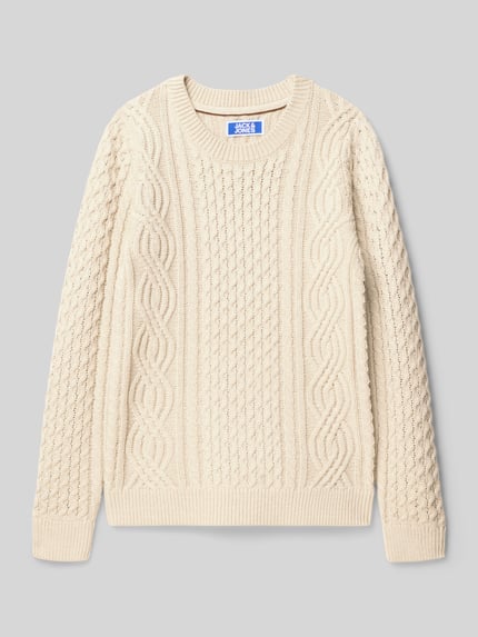 JACK & JONES Regular fit gebreide pullover met structuurmotief, model 'Sean' Ecru - 1