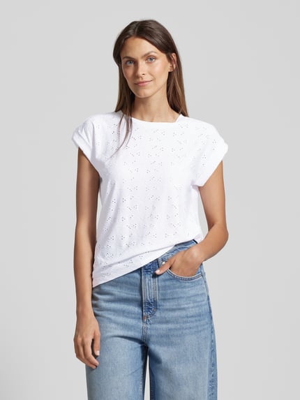 FREE/QUENT T-Shirt mit Lochstickerei Modell 'Blond' Weiss 4