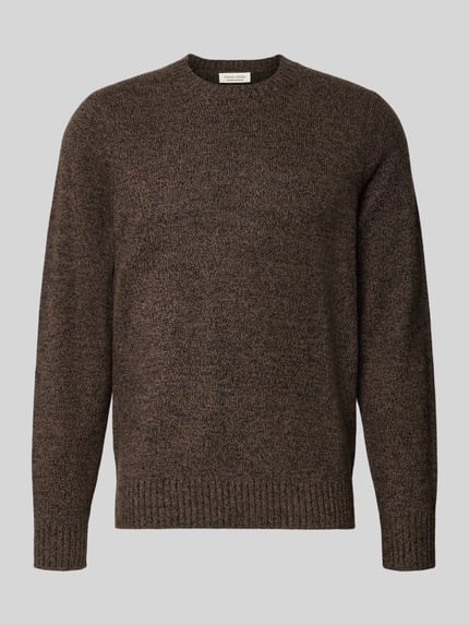 Produktfoto, Wollpullover aus Woll-Mix von Casual Friday, braune Melierung, lockere Passform, Rundhalsausschnitt, gerippte Abschlüsse