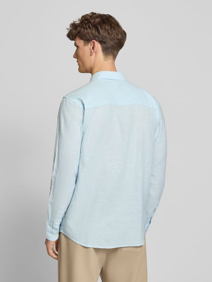 ONLY & SONS Slim Fit Freizeithemd aus Baumwoll-Leinen-Mix Modell 'CAIDENLS SOLID' Blau Melange 5
