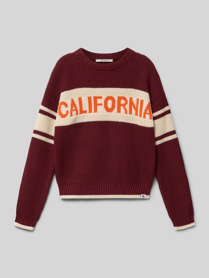 Garcia Sweter z dzianiny z detalem z logo Bordowy 1