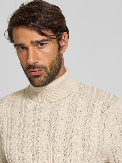 JACK & JONES Premium Coltrui met kabelpatroon Offwhite gemêleerd - 3