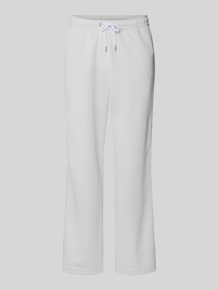 Produktfoto, Wide Leg Sweatpants mit elastischem Bund von Pegador in Weiß, Material-Mix mit Baumwoll-Anteil, gerades Bein, Logo, Tunnelzug.