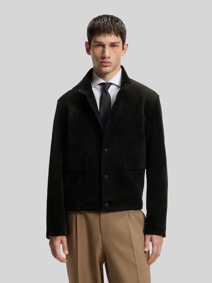 HUGO Kunstlederjacke in Velours-Optik mit aufgesetzten Taschen Black 4