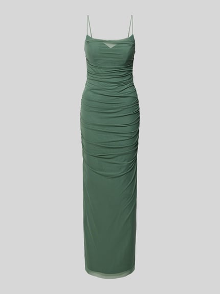 Abendkleid mit Raffungen und Spaghettiträgern Shop The Look MANNEQUINE