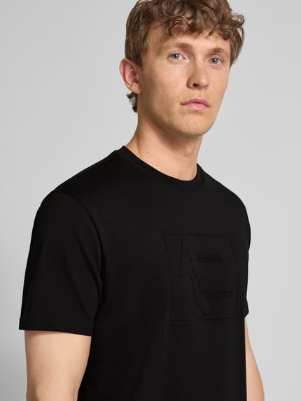 Armani Exchange T-shirt z prążkowanym okrągłym dekoltem Czarny 3