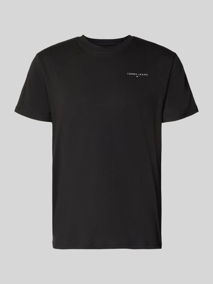 Produktfoto, Slim Fit T-Shirt aus reiner Baumwolle Modell 'LINEAR CHEST TEE' von Tommy Jeans, Optik: Unifarben, Passform: Regular-Fit, Label-Print, Rundhals, Kurzarm, Material: Reine Baumwolle