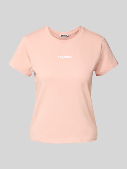 REVIEW T-shirt z wyhaftowanym logo i okrągłym dekoltem Brudnoróżowy 2