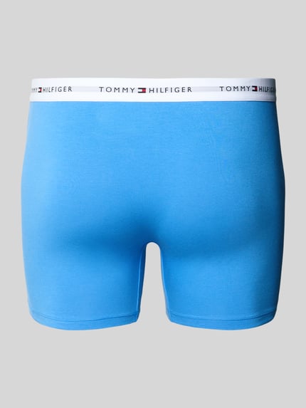 Männermodel trägt Pant & Trunk aus Baumwoll-Mix im 3er-Pack von Tommy Hilfiger in Hellblau, elastischer Bund, Ganzkörperansicht Rückansicht, Herren Pant & Trunk von Tommy Hilfiger