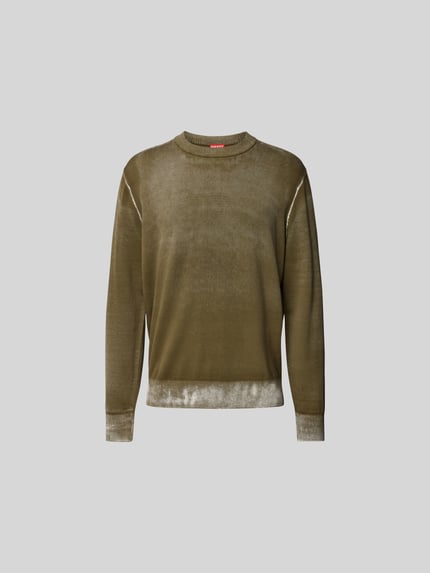 Diesel Pullover mit gerippten Abschlüssen Khaki Melange 2