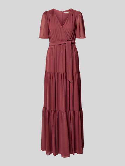 Christian Berg Cocktail Abendkleid mit V-Ausschnitt und Bindegürtel Rostrot 2