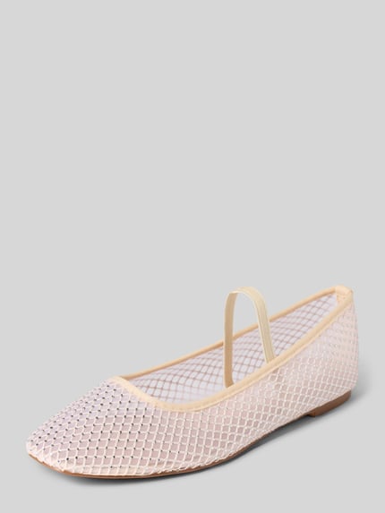 Productfoto, Ballerinas met strasssteentjes en bandje van BIANCO, textiel, afgeronde vorm, meshlook, gladde zool, beige, hakhoogte 1 cm, schachthoogte 7 cm, schachtwijdte 5 cm