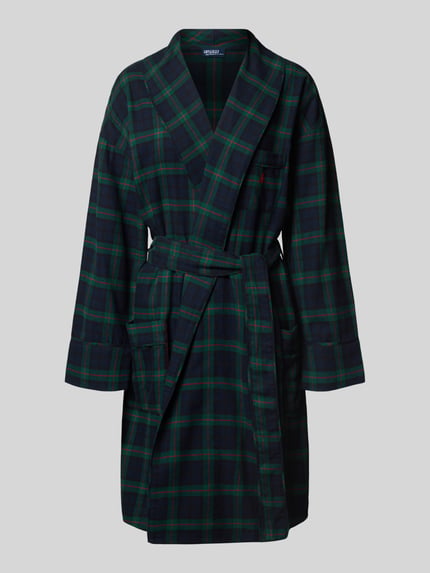 Produktfoto, Regular Fit Bademantel aus reiner Baumwolle von Polo Ralph Lauren im karierten Muster in Dunkelblau und Grün, Damen Bademantel.