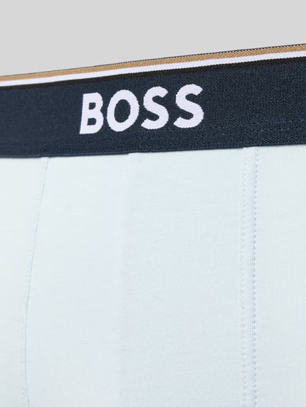 Produktfoto, jasnoniebieska tkanina o drobnej fakturze, czarny pas z białym logo BOSS, Trunks aus Baumwoll-Mix im 3er-Pack von BOSS, Herren Pant & Trunk