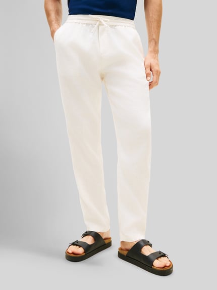 Tommy Hilfiger Chino o kroju tapered z mieszanki lnu ze ściągaczem w pasie model 'HARLEM' Złamany biały 4