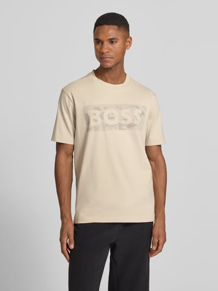 BOSS Green Regular Fit T-Shirt aus Baumwoll-Mix Modell 'TS_GLOBE LOGOPATTERN' Sand 4