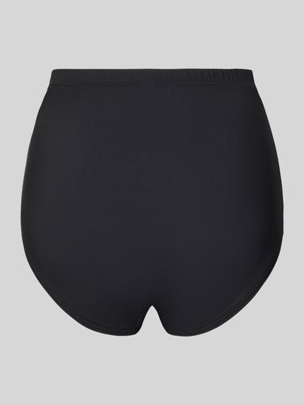 Produktfoto, Bikini-Slip mit Label-Detail Modell 'Heidi' von LASCANA, schwarzer Material-Mix mit Stretch-Anteil, körpernaher Schnitt, elastischer Bund.
