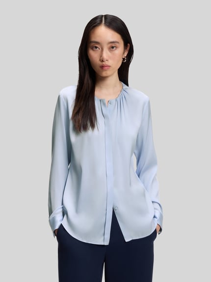 BOSS Zijden blouse met plooien Lichtblauw - 4
