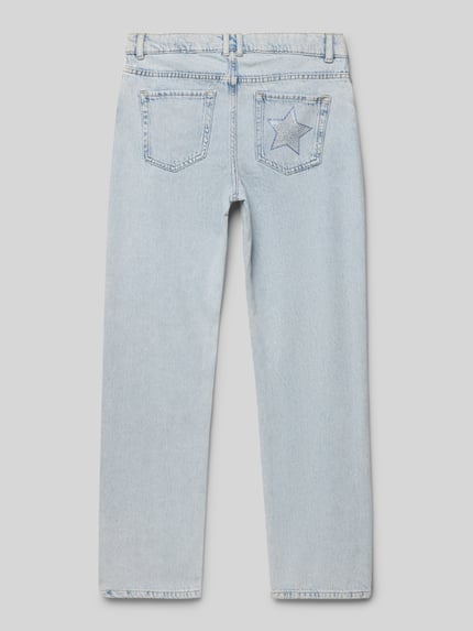 ONLY Straight fit jeans van zuiver katoen met strass-steentjes, model 'CARLY DAD' Blauw - 3