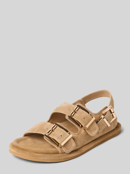 Produktfoto, Sandalette aus Leder mit Riemen und Dornschließen von ALMA EN PENA, beige Echtleder, abgerundete-Spitze, flach, Sohle, Absatzhöhe: 1 cm, Damen, Größe 40