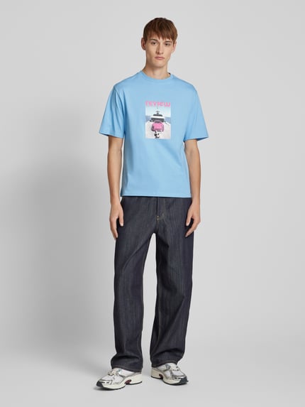 REVIEW T-shirt z prążkowanym okrągłym dekoltem Jasnoniebieski 1