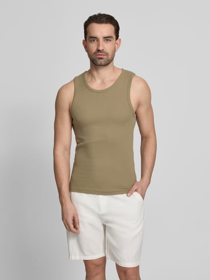 Jake*s Studio Men Skinny Fit Tanktop in Ripp-Optik Oliv 4