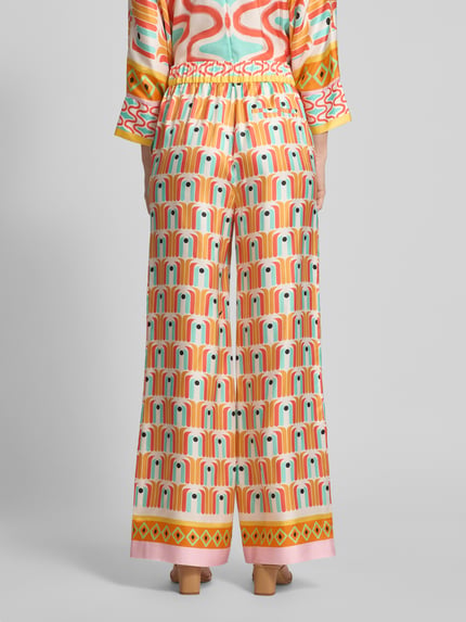 HERZENS Flared cut broek van zijde met elastische band Oranje - 5