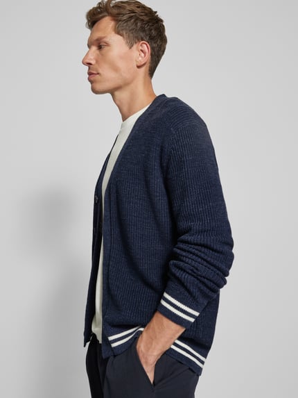 OLYMP Level 5 Gebreid jack met V-hals Marineblauw - 3