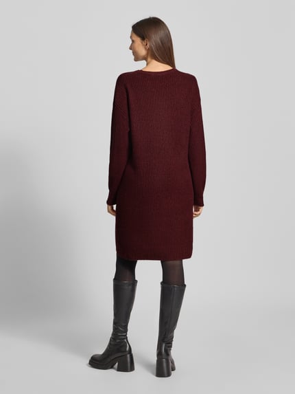 b.young Knielanges Strickkleid mit gerippten Abschlüssen Modell 'Onema' Dunkelrot 5