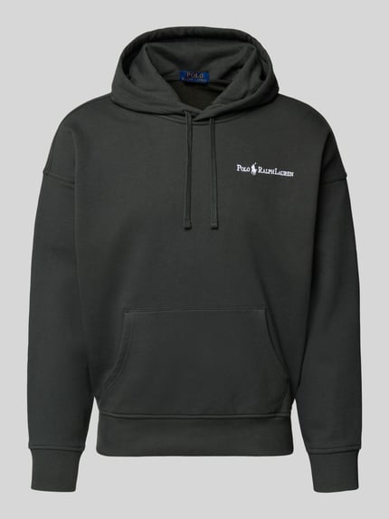Productfoto, Relaxed Fit Hoodie met Label-Stitching en kangoeroezak van Polo Ralph Lauren, katoenmix, zwart, structuur glad.