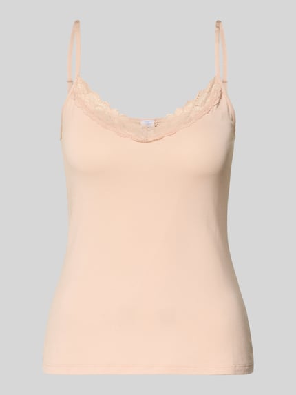 Produktfoto, Slim Fit Top mit Spitzenbesatz von Skiny in zartem Beige mit Spitzenbesatz, Spaghettiträgern und elastischem Micromodal-Mix