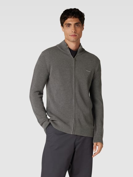 GANT Gebreid jack met labelstitching model 'PIQUE' Antraciet - 4